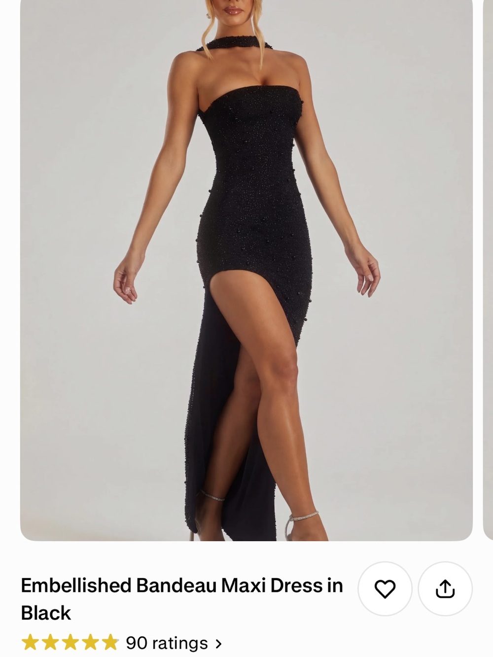 Oh Polly Black Embellished Bandeau Maxi Dress with High Slit
